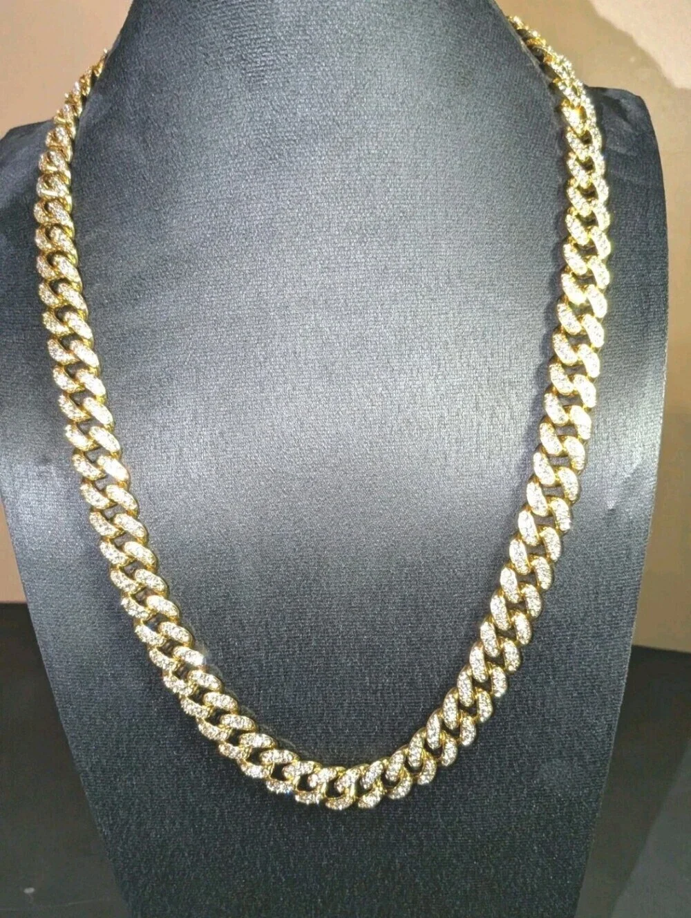 Men's Hip Hop 12mm Golden Cuban Link Chain Necklace with cubic zirconia Stones